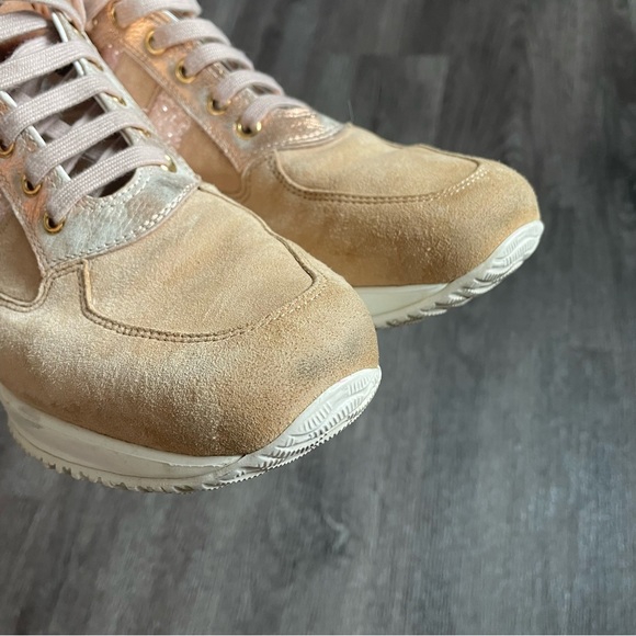 Hogan Beige Pink Glitter Woman’s interactive lace up Sneakers (39 1/2) - Picture 12 of 15
